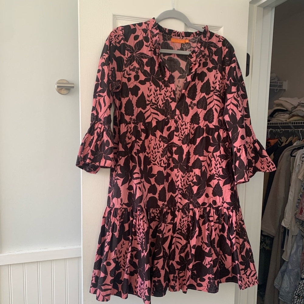 OLIPHANT Belle sleeve tiered mini dusty rose dress
